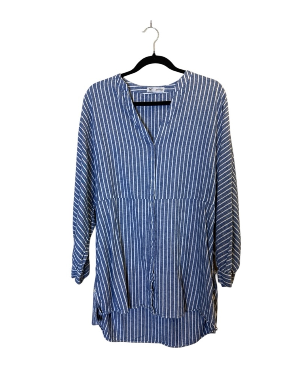 Zara trf Collection Blue White Nautical Beach Linen Cotton Tunic Sz M